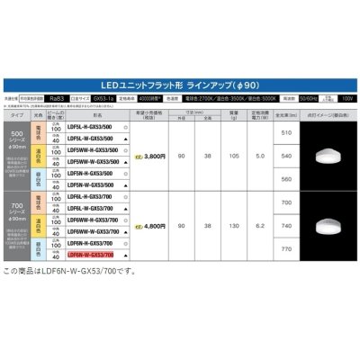 画像2: [メーカー在庫限り] 東芝ライテック　LDF6N-W-GX53/700　LEDユニットフラット形 ランプユニットのみ 昼白色 700シリーズ 中角 φ90mm 受注生産品 [§]