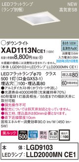 パナソニック　XAD1113NCE1(ランプ別梱)　ダウンライト 天井埋込型 LED(昼白色) 美ルック 高気密SB形 拡散マイルド配光 埋込穴□100 ホワイト