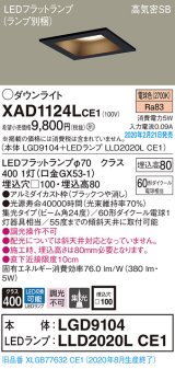 パナソニック　XAD1124LCE1(ランプ別梱)　ダウンライト 天井埋込型 LED(電球色) 高気密SB形 集光24度 埋込穴□100 ブラック