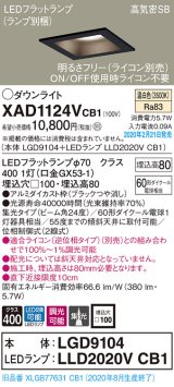 パナソニック　XAD1124VCB1(ランプ別梱)　ダウンライト 天井埋込型 LED(温白色) 高気密SB形 集光24度 調光(ライコン別売) 埋込穴□100 ブラック