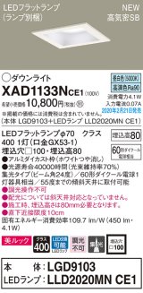 パナソニック　XAD1133NCE1(ランプ別梱)　ダウンライト 天井埋込型 LED(昼白色) 美ルック 高気密SB形 集光24度 埋込穴□100 ホワイト