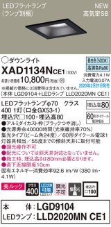 パナソニック　XAD1134NCE1(ランプ別梱)　ダウンライト 天井埋込型 LED(昼白色) 美ルック 高気密SB形 集光24度 埋込穴□100 ブラック