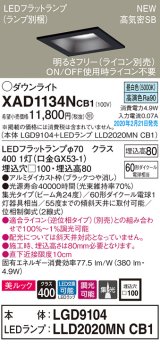 パナソニック　XAD1134NCB1(ランプ別梱)　ダウンライト 天井埋込型 LED(昼白色) 美ルック 高気密SB形 集光24度 調光(ライコン別売) 埋込穴□100 ブラック