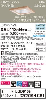 パナソニック　XAD1135NCB1(ランプ別梱)　ダウンライト 天井埋込型 LED(昼白色) 美ルック 高気密SB形 集光24度 調光(ライコン別売) 埋込穴□100 白木枠