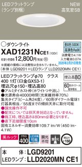 パナソニック　XAD1231NCE1(ランプ別梱)　ダウンライト 天井埋込型 LED(昼白色) 美ルック 高気密SB形 集光24度 埋込穴φ150 ホワイト