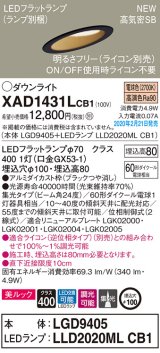 パナソニック　XAD1431LCB1(ランプ別梱)　傾斜天井用ダウンライト 天井埋込型 LED(電球色) 美ルック 集光24度 調光(ライコン別売) 埋込穴φ100 ブラック