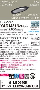 パナソニック　XAD1431NCB1(ランプ別梱)　傾斜天井用ダウンライト 天井埋込型 LED(昼白色) 美ルック 集光24度 調光(ライコン別売) 埋込穴φ100 ブラック