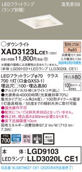 パナソニック　XAD3123LCE1(ランプ別梱)　ダウンライト 天井埋込型 LED(電球色) 高気密SB形 集光24度 埋込穴□100 ホワイト