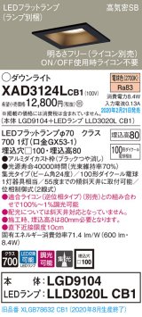 パナソニック　XAD3124LCB1(ランプ別梱)　ダウンライト 天井埋込型 LED(電球色) 高気密SB形 集光24度 調光(ライコン別売) 埋込穴□100 ブラック