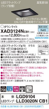 パナソニック　XAD3124NCB1(ランプ別梱)　ダウンライト 天井埋込型 LED(昼白色) 高気密SB形 集光24度 調光(ライコン別売) 埋込穴□100 ブラック