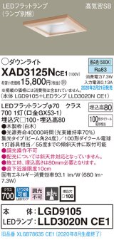 パナソニック　XAD3125NCE1(ランプ別梱)　ダウンライト 天井埋込型 LED(昼白色) 高気密SB形 集光24度 埋込穴□100 白木枠