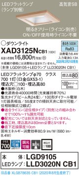 パナソニック　XAD3125NCB1(ランプ別梱)　ダウンライト 天井埋込型 LED(昼白色) 高気密SB形 集光24度 調光(ライコン別売) 埋込穴□100 白木枠