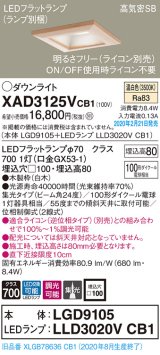 パナソニック　XAD3125VCB1(ランプ別梱)　ダウンライト 天井埋込型 LED(温白色) 高気密SB形 集光24度 調光(ライコン別売) 埋込穴□100 白木枠