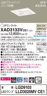 パナソニック　XAD3133VCE1(ランプ別梱)　ダウンライト 天井埋込型 LED(温白色) 美ルック 高気密SB形 集光24度 埋込穴□100 ホワイト