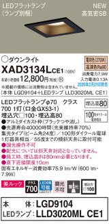 パナソニック　XAD3134LCE1(ランプ別梱)　ダウンライト 天井埋込型 LED(電球色) 美ルック 高気密SB形 集光24度 埋込穴□100 ブラック