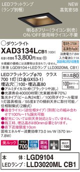 パナソニック　XAD3134LCB1(ランプ別梱)　ダウンライト 天井埋込型 LED(電球色) 美ルック 高気密SB形 集光24度 調光(ライコン別売) 埋込穴□100 ブラック