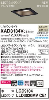 パナソニック　XAD3134VCE1(ランプ別梱)　ダウンライト 天井埋込型 LED(温白色) 美ルック 高気密SB形 集光24度 埋込穴□100 ブラック