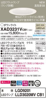 パナソニック　XAD3231VCB1(ランプ別梱)　ダウンライト 天井埋込型 LED(温白色) 美ルック 高気密SB形 集光24度 調光(ライコン別売) 埋込穴φ150 ホワイト