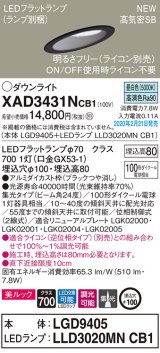 パナソニック　XAD3431NCB1(ランプ別梱)　傾斜天井用ダウンライト 天井埋込型 LED(昼白色) 美ルック 集光24度 調光(ライコン別売) 埋込穴φ100 ブラック