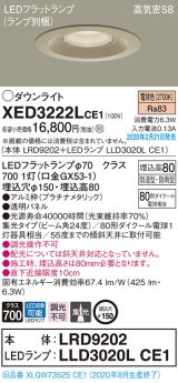 パナソニック　XED3222LCE1(ランプ別梱)　軒下用ダウンライト 天井埋込型 LED(電球色) 集光24度 防湿・防雨型 埋込穴φ150 プラチナメタリック