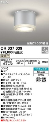 オーデリック　OR037039　非常灯 誘導灯 リモコン別売 直付型 LED一体型 電球色 電池内蔵形 防雨形 マットシルバー