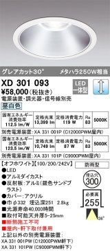 オーデリック　XD301093　ダウンライト 埋込穴φ300 電源装置・調光器・信号線別売 LED一体型 昼白色 高天井用 防雨型 オフホワイト