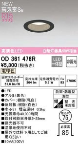 オーデリック　OD361476R　バスルームライト φ75 非調光 LED一体型 電球色 防雨・防湿型 浅型 ブラック