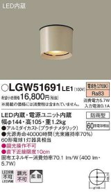 パナソニック　LGW51691LE1　エクステリア ダウンシーリング LED(電球色) 軒下用 防雨型 プラチナメタリック