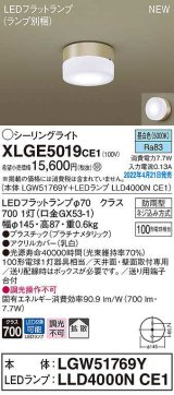 パナソニック　XLGE5019CE1(ランプ別梱)　シーリングライト LED(昼白色) 拡散 LEDフラットランプ交換型 防雨型 プラチナメタリック