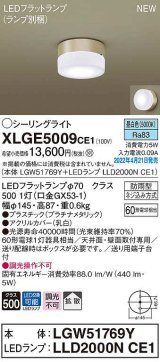 パナソニック　XLGE5009CE1(ランプ別梱)　シーリングライト LED(昼白色) 拡散 LEDフラットランプ交換型 防雨型 プラチナメタリック