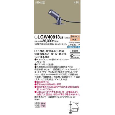 画像1: パナソニック　LGW40813LE1　エクステリア スポットライト LED(電球色) 据置取付型 ビーム角34度 防雨型 ミディアムグレーメタリック