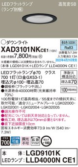 パナソニック　XAD3101NKCE1(ランプ別梱)　ダウンライト 埋込穴φ100 LED(昼白色) 天井埋込型 高気密SB形 ブラック