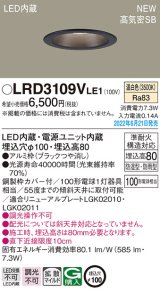 パナソニック　LRD3109VLE1　軒下用ダウンライト 天井埋込型 LED(温白色) エクステリア 浅型8H・高気密SB形・拡散マイルド 防湿型・防雨型 埋込穴φ100 ブラック