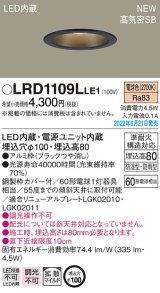 パナソニック　LRD1109LLE1　軒下用ダウンライト 天井埋込型 LED(電球色) エクステリア 浅型8H・高気密SB形・拡散マイルド 防湿型・防雨型 埋込穴φ100 ブラック