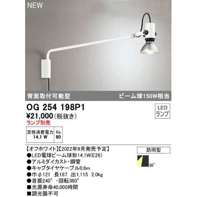 画像1: オーデリック　OG254198P1　エクステリア スポットライト ランプ別売 LEDランプ 防雨型 オフホワイト