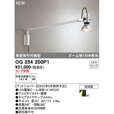 画像1: オーデリック　OG254200P1　エクステリア スポットライト ランプ別売 LEDランプ 防雨型 マットシルバー