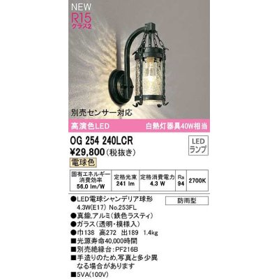 画像1: オーデリック　OG254240LCR(ランプ別梱)　エクステリア ポーチライト LEDランプ 電球色 別売センサー対応 防雨型 鉄色ラスティ