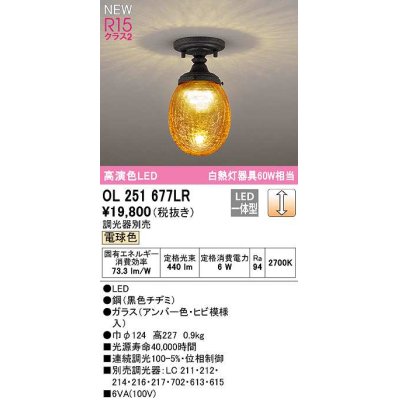 画像1: オーデリック　OL251677LR　シーリングライト 調光 調光器別売 LED一体型 電球色 黒色チヂミ