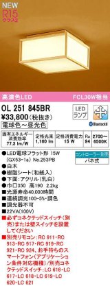 オーデリック　OL251845BR(ランプ別梱)　シーリングライト 調光 調色 Bluetooth コントローラー別売 和風 LEDランプ 電球色〜昼光色 白木