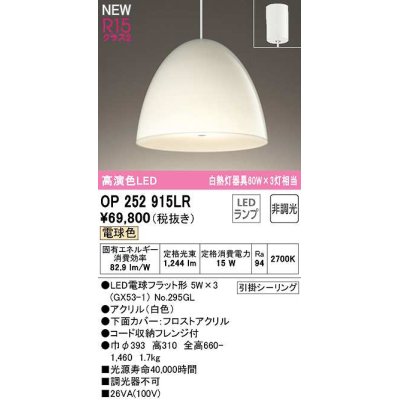 画像1: オーデリック　OP252915LR(ランプ別梱)　ペンダントライト 非調光 LEDランプ 電球色 フレンジタイプ 白色