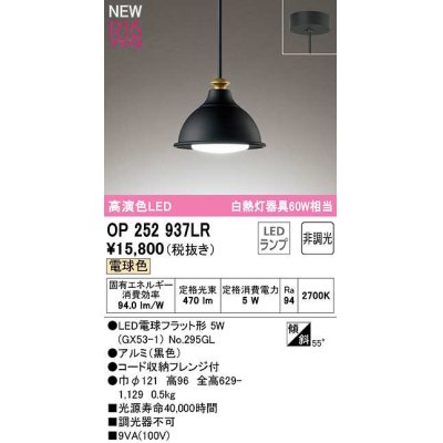 画像1: オーデリック　OP252937LR(ランプ別梱)　ペンダントライト 非調光 LEDランプ 電球色 フレンジタイプ 黒色