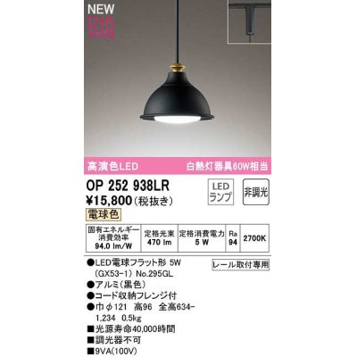 画像1: オーデリック　OP252938LR(ランプ別梱)　ペンダントライト 非調光 LEDランプ 電球色 プラグタイプ 黒色