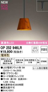 オーデリック　OP252946LR(ランプ別梱)　ペンダントライト 非調光 LEDランプ 電球色 プラグタイプ 檜