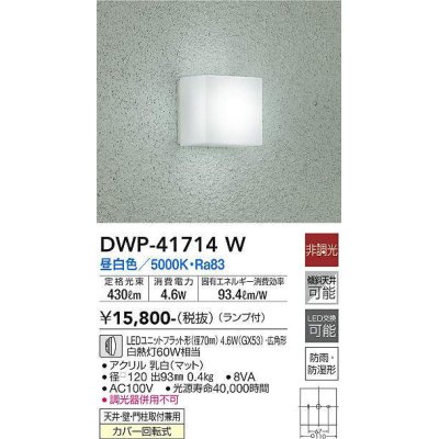 画像1: 大光電機(DAIKO) DWP-41714W アウトドアライト ポーチ灯 非調光 昼白色 LED ランプ付 防雨・防湿形