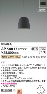 コイズミ照明 AP54817 ペンダント 調光 調光器別売 LED一体型 電球色 フランジタイプ チャコールブラウン