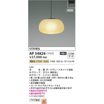 画像1: コイズミ照明 AP54828 ペンダント 非調光 LED一体型 電球色 プラグタイプ ダークグレーメタリック