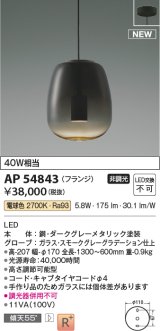 コイズミ照明 AP54843 ペンダント 非調光 LED一体型 電球色 フランジタイプ スモークグレーグラデーション