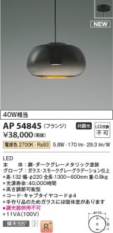 コイズミ照明 AP54845 ペンダント 非調光 LED一体型 電球色 フランジタイプ スモークグレーグラデーション