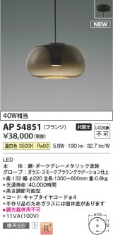 コイズミ照明 AP54851 ペンダント 非調光 LED一体型 温白色 フランジタイプ スモークブラウングラデーション