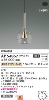 コイズミ照明 AP54867 ペンダント 非調光 LED一体型 電球色 フランジタイプ コッパー色メッキ